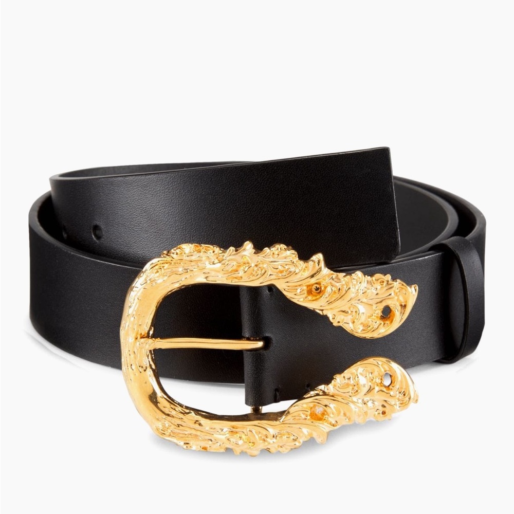 Bally gold buckle leather belt